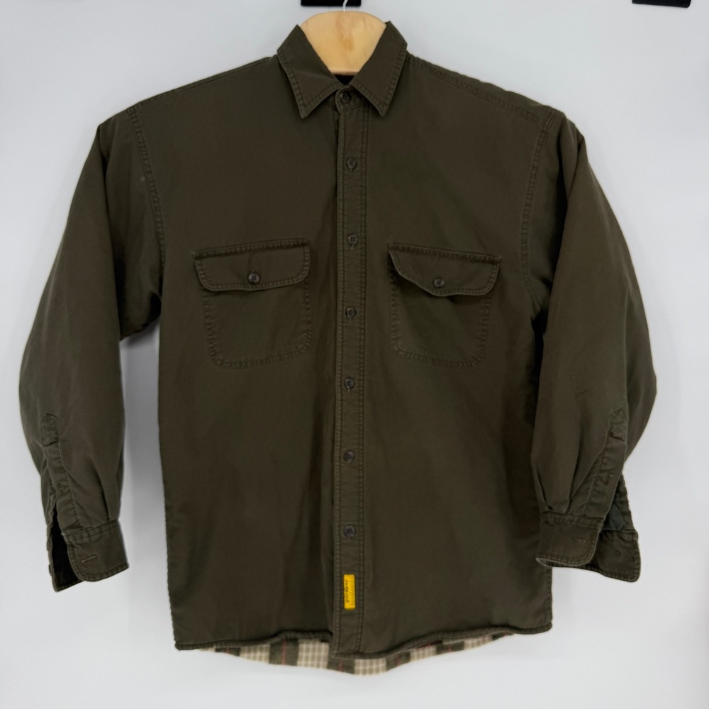 Vintage Stanley Mens Large Olive Green Fleece Lined Canvas Work Shirt Jacket